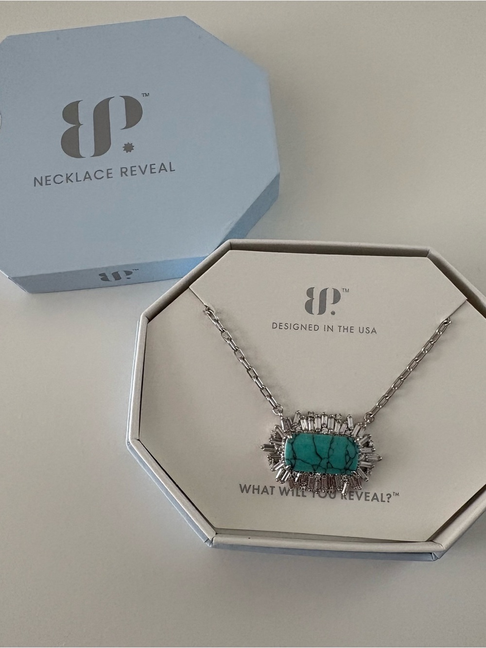Bomb Party Glowing Up Glam Necklace NK12032 Turquoise Magnesite Rhodium Plating